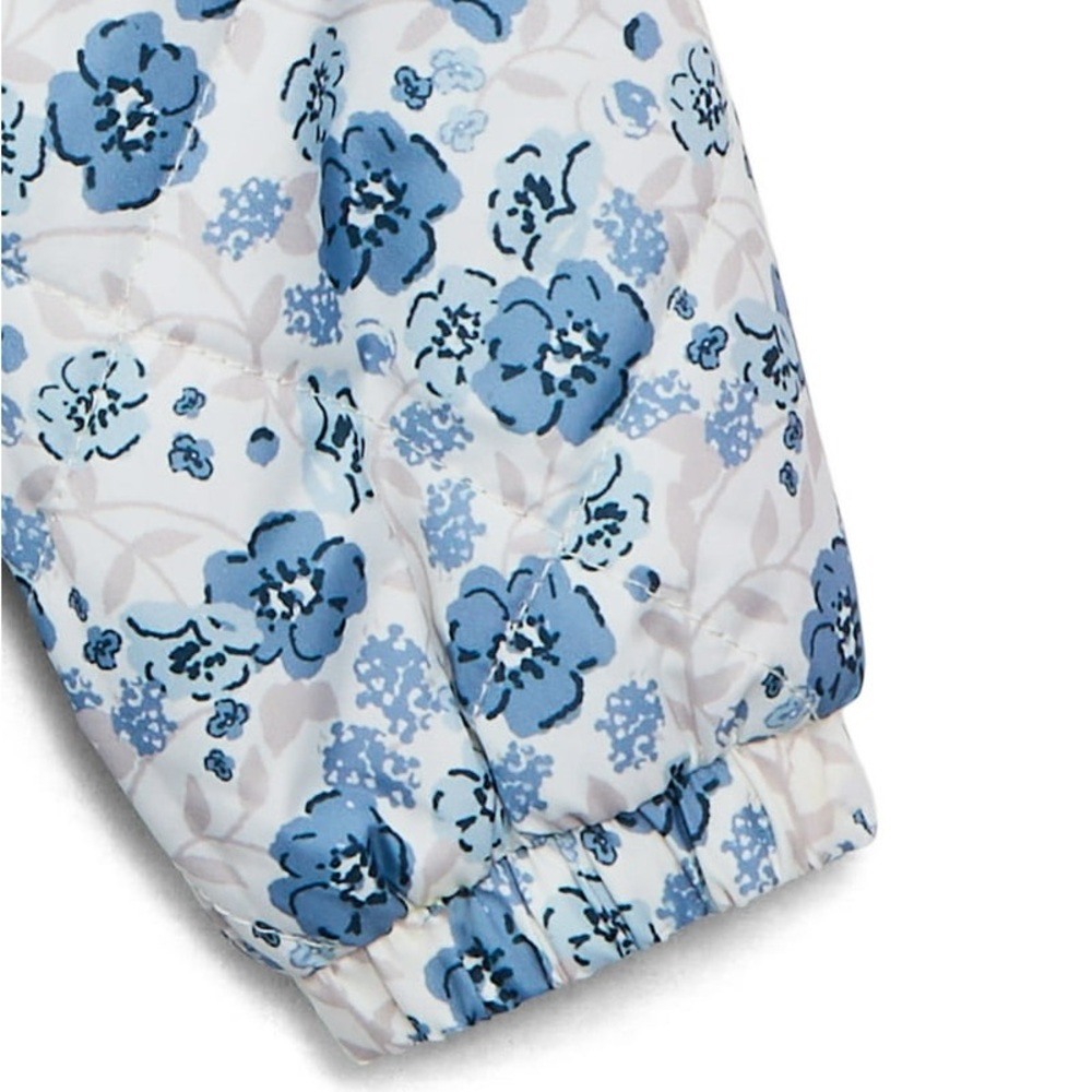 New girls blue floral winter puffer jacket with pockets - Picture 3 of 4